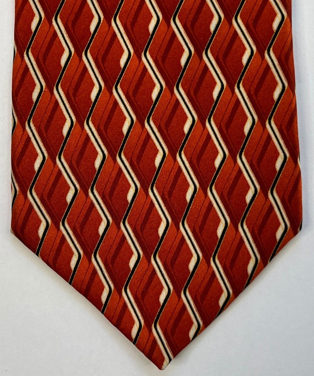 Murano 100% Silk Tie Orange Geometric Wavy Stripe USA Classic Necktie